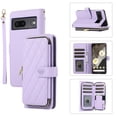thumbnail image 1 of SaniMore for Google Pixel 7（2022) Buisness Case, Zipper Purse [Card Holders] Magnetic Clasp Flip Kickstand Wrist/Crossbody Lanyard PU Leather Wear-resistant Full Body Protective Wallet Shell, Purple, 1 of 12