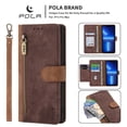 thumbnail image 1 of SaniMore for Google Pixel 7 6.3" 2022 Wallet Case, [Removeable Wrist Strap][Zipper Cash Pocket + Card Slots] Flip Kickstand Full Protective Magnetic Closure Retro Cover for Google Pixel 7, Brown, 1 of 9