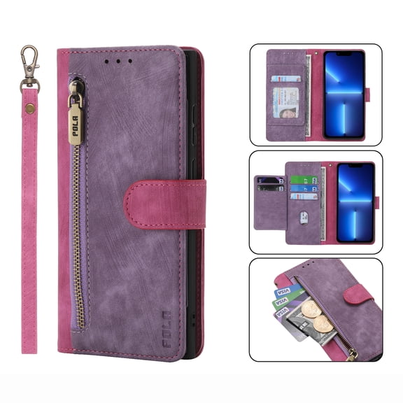 SaniMore for Google Pixel 7 6.3" 2022 Wallet Case, [Removeable Wrist Strap][Zipper Cash Pocket + Card Slots] Flip Kickstand Full Protective Magnetic Closure Retro Cover for Google Pixel 7, Rose
