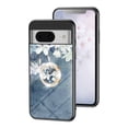 thumbnail image 1 of SaniMore for Google Pixel 7 Case, 31 Diamonds Glass Vehicle Magnetic Support Flexible TPU Flower Pattern Cover with 360° Rotatable Ring Kickstand Shockproof Protective Shell, Blue Flower, 1 of 9