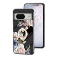 thumbnail image 1 of SaniMore for Google Pixel 7 Case, 31 Diamonds Glass Vehicle Magnetic Support Flexible TPU Flower Pattern Cover with 360° Rotatable Ring Kickstand Shockproof Protective Shell, Black Flower, 1 of 9