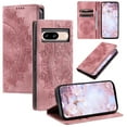 thumbnail image 1 of SaniMore for Google Pixel 7 Case, PU Leather Embosed Mandala Flower Wallet Protective Phone Cover Card Slots Pocket Purse Women Men Kickstand Vintage Shockproof Anti-fall Shell, Pink, 1 of 10