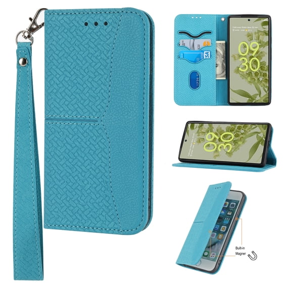 SaniMore Google Pixel 7 Pro 6.7" 2023 Case, Removeable Hand Lanyard, Wallet Cover [Card Slots Cash Pocket] Kickstand Shockprof TPU PU Leather Folio Magnetic Full Protective Business Shell, Blue