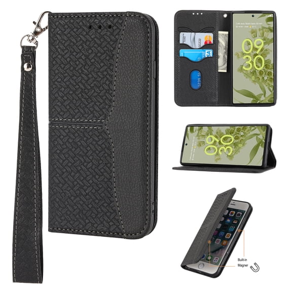 SaniMore Google Pixel 7 Pro 6.7" 2023 Case, Removeable Hand Lanyard, Wallet Cover [Card Slots Cash Pocket] Kickstand Shockprof TPU PU Leather Folio Magnetic Full Protective Business Shell, Black