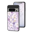 thumbnail image 1 of SaniMore for Google Pixel 7 Pro Case, 31 Diamonds Glass Vehicle Magnetic Support Flexible TPU Flower Pattern Cover with 360° Rotatable Ring Kickstand Shockproof Protective Shell, Purple Flower, 1 of 9
