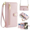 thumbnail image 1 of SaniMore for Google Pixel 7 Pro Case, with Kickstand [Shoulder & Wrist Strap] Flip Zipper Wallet Cash & Card Slots PU Leather TPU Interior Full Body Protection for Google Pixel 7 Pro, Pink, 1 of 9