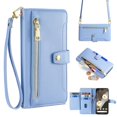 thumbnail image 1 of SaniMore for Google Pixel 7 Pro Case, with Kickstand [Shoulder & Wrist Strap] Flip Zipper Wallet Cash & Card Slots PU Leather TPU Interior Full Body Protection for Google Pixel 7 Pro, Blue, 1 of 9