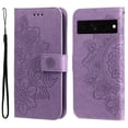 thumbnail image 1 of SaniMore for Google Pixel 7 Pro Case with Wrist Strap, Fashion Flower Embossing Design for Girls/Women, Dual Magnet Card Holder Wallet Cover Kickstand Shockproof for Google Pixel 7 Pro, Purple, 1 of 9