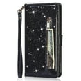thumbnail image 1 of SaniMore for Google Pixel 7 Pro PU Leather Case, Magnetic Closure Flip Zipper Wallet Glitter Cover with Wrist Strap Card Slot & Kickstand Shockproof Protective Shell for Girls Ladies Women, Black, 1 of 5