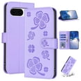thumbnail image 1 of SaniMore for Google Pixel 7 Pro Wallet Case, PU Leather Embossed Flower Adjustable Stand Card Slots Cash Pocket Business Shell Styllish Full Protective Shockproof Anti-drop TPU Retro Design, Purple, 1 of 9