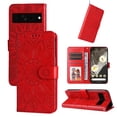 thumbnail image 1 of SaniMore for Google Pixel 7 Pro Wallet Case, Shockproof PU Leather Stand Cover with Card Slot Flip Kickstand Embossed Flower Magnetic Clasp Wrist Strap for Google Pixel 7 Pro, Red, 1 of 9