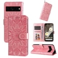 thumbnail image 1 of SaniMore for Google Pixel 7 Pro Wallet Case, Shockproof PU Leather Stand Cover with Card Slot Flip Kickstand Embossed Flower Magnetic Clasp Wrist Strap for Google Pixel 7 Pro, Rosegold, 1 of 9