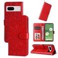 thumbnail image 1 of SaniMore for Google Pixel 7 Wallet Case, Shockproof PU Leather Stand Cover with Card Slot Flip Kickstand Embossed Flower Magnetic Clasp Wrist Strap for Google Pixel 7, Red, 1 of 9