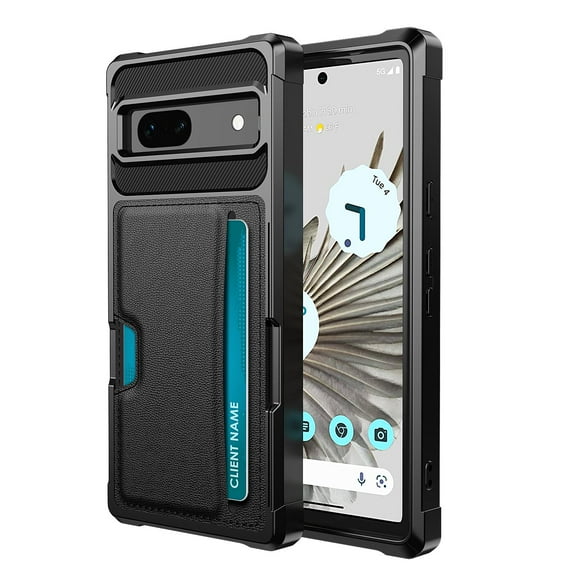 SaniMore for Google Pixel 7A 6.1" 2023 Case, PU Leather Skin Anti-drop PC Backplane Card Slot [Up to 2 Cards] Magnetic Car Mount Hybird Armor Protective Thin Lightweight Case, Black