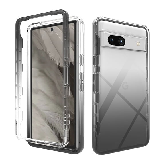 SaniMore for Google Pixel 7A 6.1" 2023 Case, Ultra-clear Rugged Anti-yellow PC Backplane Gradient TPU Bumper Wireless Charging Shockproof 2-layer Lightweiht Slim Case, Black