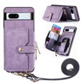 thumbnail image 1 of SaniMore for Google Pixel 7A (6.1" 2023) Case,Wear-resistant PU Leather Skin + Zipper Purse Card Slots Removeable Crossbody Lanyard Stand Shell Shockproof Anti-scratch Drop-resistant, Purple, 1 of 12