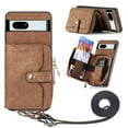 thumbnail image 1 of SaniMore for Google Pixel 7A (6.1" 2023) Case,Wear-resistant PU Leather Skin + Zipper Purse Card Slots Removeable Crossbody Lanyard Stand Shell Shockproof Anti-scratch Drop-resistant, Brown, 1 of 12