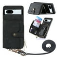 thumbnail image 1 of SaniMore for Google Pixel 7A (6.1" 2023) Case,Wear-resistant PU Leather Skin + Zipper Purse Card Slots Removeable Crossbody Lanyard Stand Shell Shockproof Anti-scratch Drop-resistant, Black, 1 of 10