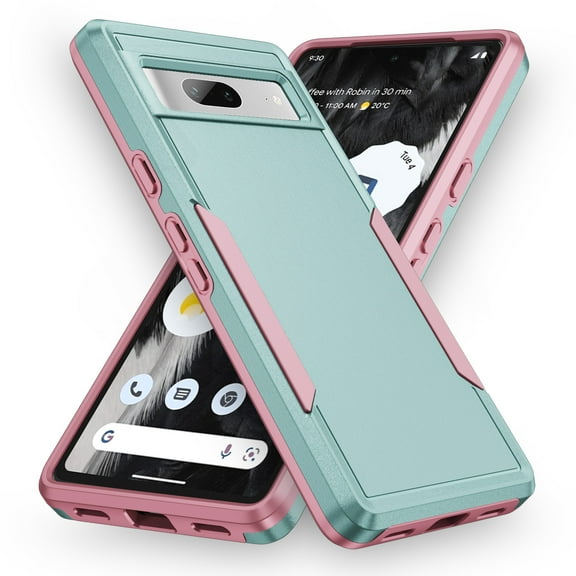 SaniMore for Google Pixel 7A 6.1-inch Case, Military Grade Drop Protection Slim Hard PC + Shock Absorption TPU Bumper Dual-Layer Shockproof Anti-Scratch Cover for Google Pixel 7A, Green+Pink