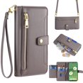thumbnail image 1 of SaniMore for Google Pixel 7A Case, with Kickstand [Shoulder & Wrist Strap] Flip Zipper Wallet Cash & Card Slots PU Leather TPU Interior Full Body Protection for Google Pixel 7A, Gray, 1 of 8