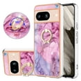 thumbnail image 1 of SaniMore for Google Pixel 7A Case, Marble Pattern 3 in 1 Heavy Duty Shockproof Full Body Hard PC+IMD Bumper Drop Protective Women Girls Cover Rotating Ring Bracket Stand for Google Pixel 7A, Pink, 1 of 10