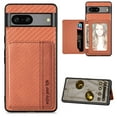 thumbnail image 1 of SaniMore for Google Pixel 8 (6.2" 2023) Case, PU Leather Carbon Fibre Pattern, Flip Wallet Card Slots RFID Blocking Magnetic Car Mount Shockproof Anti-fall Protective Shell, Brown, 1 of 10