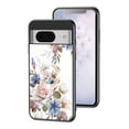 thumbnail image 1 of SaniMore for Google Pixel 8 Case, 31 Diamonds Glass Vehicle Magnetic Support Flexible TPU Flower Pattern Cover with 360° Rotatable Ring Kickstand Shockproof Protective Shell, White Flower, 1 of 9