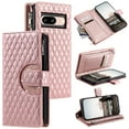 thumbnail image 1 of SaniMore for Google Pixel 8 PU Leather Case, 3D Lattice Pattern for Girls Card Slots Zipper Purse Glitter Magnetic Clasp Flip Kickstand [Hand Rope] Full Protection Shockproof, Rosegold, 1 of 15