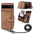 thumbnail image 1 of SaniMore for Google Pixel 8 Pro (2023) Case,Wear-resistant PU Leather Skin + Zipper Purse Card Slots Removeable Crossbody Lanyard Stand Shell Shockproof Anti-scratch Drop-resistant, Brown, 1 of 10