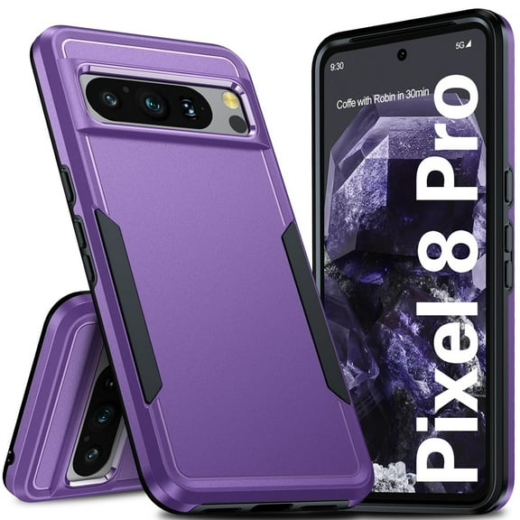 SaniMore for Google Pixel 8 Pro 6.7-inch Case, Military Grade Drop Protection Slim Hard PC + Shock Absorption TPU Bumper Dual-Layer Shockproof Anti-Scratch Cover for Google Pixel 8 Pro, Purple+Black
