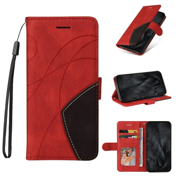 SaniMore for Google Pixel 8 Pro Case with Folding Kickstand, Shock Resistant Magnetic Wallet PU Leather Cover with RFID Blocking Card Holder + Hand Strap Shockproof Protective Shell, Red