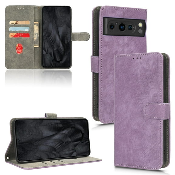 SaniMore for Google Pixel 8 Pro Premium PU Leather Case, [RFID Blocking] Card Holder Magnetic Wallet Folio Cover for Google Pixel 8 Pro with Practical Bracket + Detachable Wrist Strap, Purple