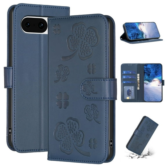 SaniMore for Google Pixel 8 Pro Wallet Case, PU Leather Embossed Flower Adjustable Stand Card Slots Cash Pocket Business Shell Styllish Full Protective Shockproof Anti-drop TPU Retro Design, BlBlue