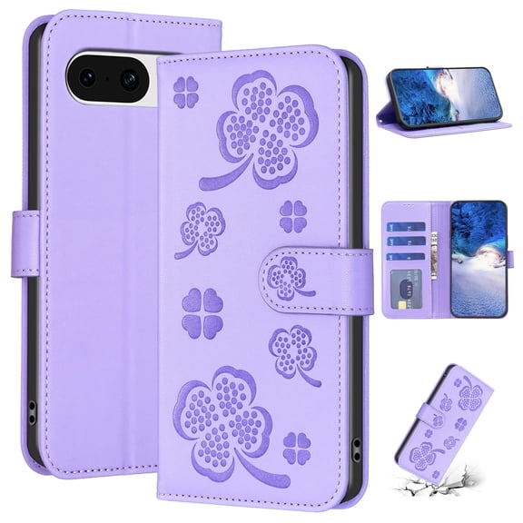 SaniMore for Google Pixel 8 Pro Wallet Case, PU Leather Embossed Flower Adjustable Stand Card Slots Cash Pocket Business Shell Styllish Full Protective Shockproof Anti-drop TPU Retro Design, Purple