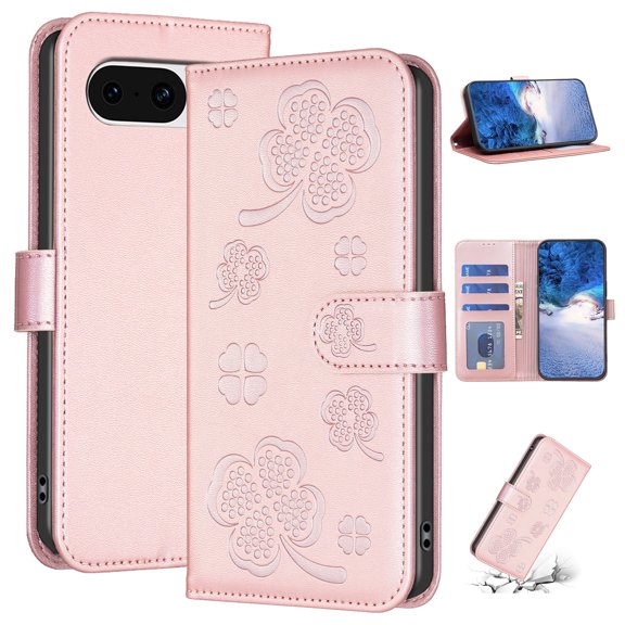 SaniMore for Google Pixel 8 Wallet Case, PU Leather Embossed Flower Adjustable Stand Card Slots Cash Pocket Business Shell Styllish Full Protective Shockproof Anti-drop TPU Retro Design, BlPink