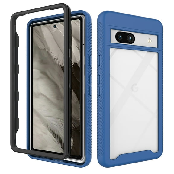 SaniMore for Google Pixel 8A 5G Two-Layer Structure Transparent Case, Rugged Clear PC Back & TPU Bumper [Not Yellowing Technology] Full Body Protective Case for Pixel 8A 5G 2023, Darkblue