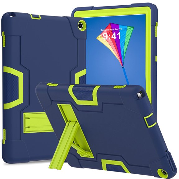SaniMore Hybird Case for Walmart ONN 10.1 Inch Tablet Case Gen 3 2022(Model:100071485), Rugged Heavy Duty Protective Case Hidden Kickstand Dual Angle Stand Shockproof Anti-drop Case, Navy + Green