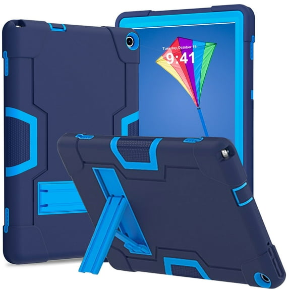 SaniMore Hybird Case for Walmart ONN 10.1 Inch Tablet Case Gen 3 2022(Model:100071485), Rugged Heavy Duty Protective Case Hidden Kickstand Dual Angle Stand Shockproof Anti-drop Case, Navy Blue