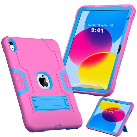 SaniMore Hybird Case for iPad 10th Generation 10.9" 2022, Rugged Heavy Duty Protective Case Hidden Kickstand Dual Angle Stand Shockproof Anti-drop for iPad 10th Generation 2022, Rose+Blue