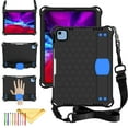 thumbnail image 1 of SaniMore Kids Adults Case Fit iPad 10th Generation 10.9" 2022 Tablet, Heavy Duty Rugged Shockproof Case with Hand Strap, Kickstand, Carrying Shoulder Strap, Black+Blue, 1 of 8