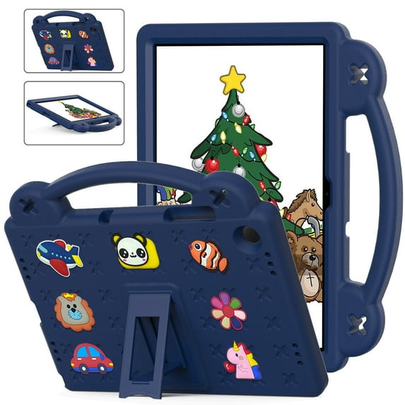 SaniMore Kids Case for Samsung Galaxy Tab A9 Plus 11" 2023 SM-X210/X216/X218, EVA Shockproof Rotate Handle Folding Stand Cute Bear Cover for Boys Girls, Navy Blue