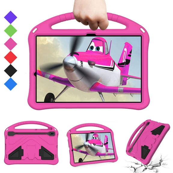 SaniMore Kids Case for Samsung Galaxy Tab S7 FE/S7+/S8+/S9+ 12.4" SM-X810/ X800/ X806/ T970/ T975/ T730/T736B, Handle Kickstand Protective Shockproof Boys Girls Friendly Cover with Pen Holder, Rose