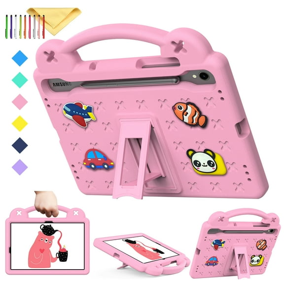 SaniMore Kids Case for Samsung Galaxy Tab S9 11" 2023 SM-X710/X716B/X718U and for Galaxy Tab S8 2022 / S7 2020, EVA Shockproof Rotate Handle Folding Stand Cute Bear Cover for Boys Girls, Pink