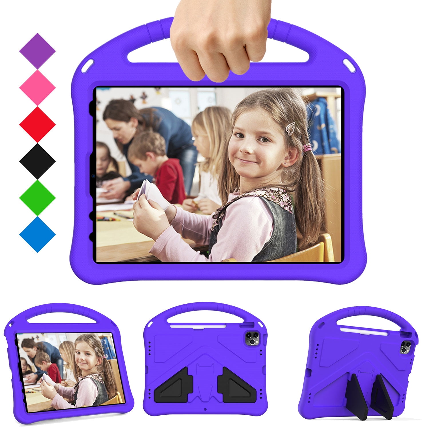 SaniMore Kids Case for iPad 10th Generation 2022, iPad 10.9" 2022 Case with Pencil Holder, Shock Proof Light Weight Convertible Handle Stand Kids Shell Case for Apple iPad 10 2022, Purple
