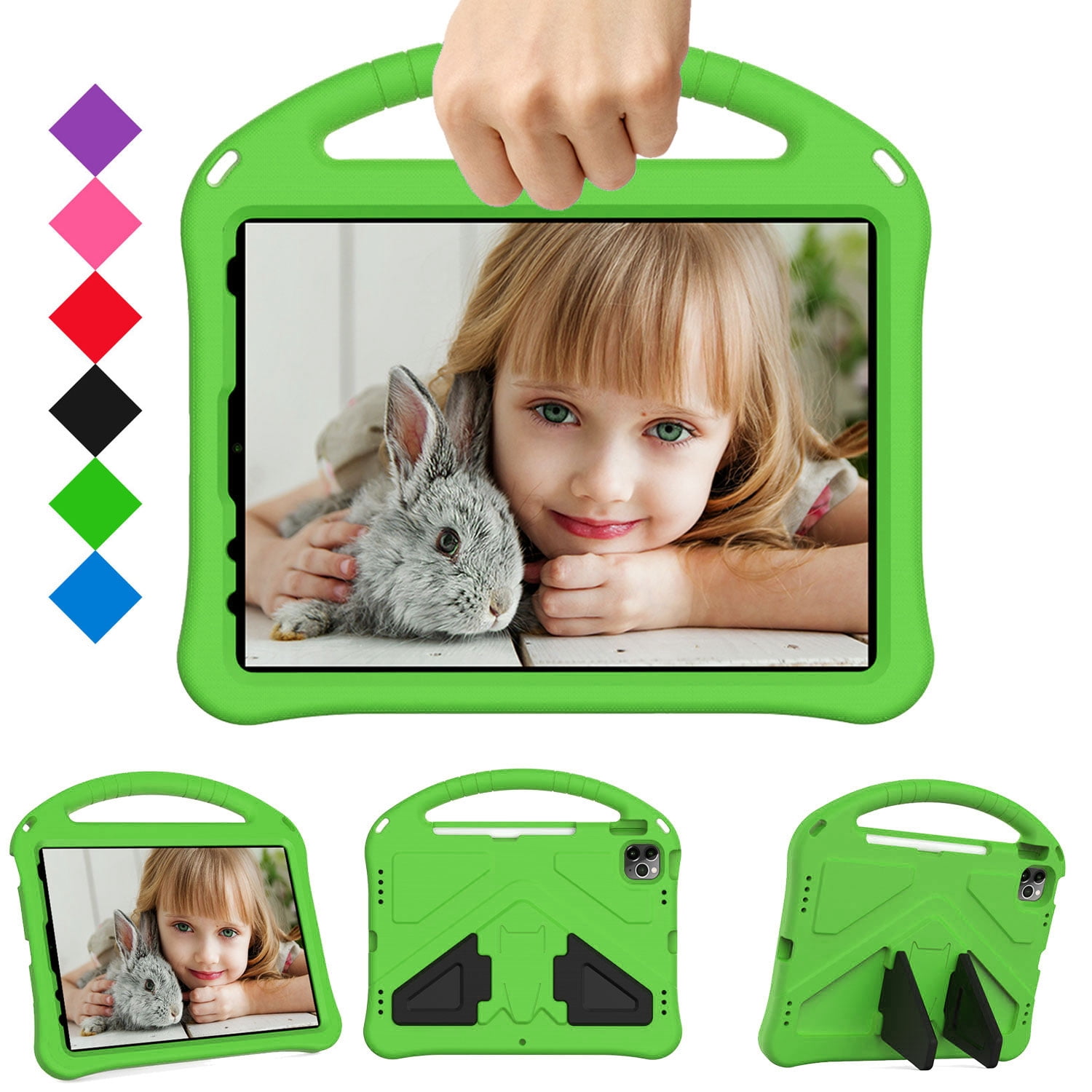 SaniMore Kids Case for iPad 10th Generation 2022, iPad 10.9" 2022 Case with Pencil Holder, Shock Proof Light Weight Convertible Handle Stand Kids Shell Case for Apple iPad 10 2022, Green