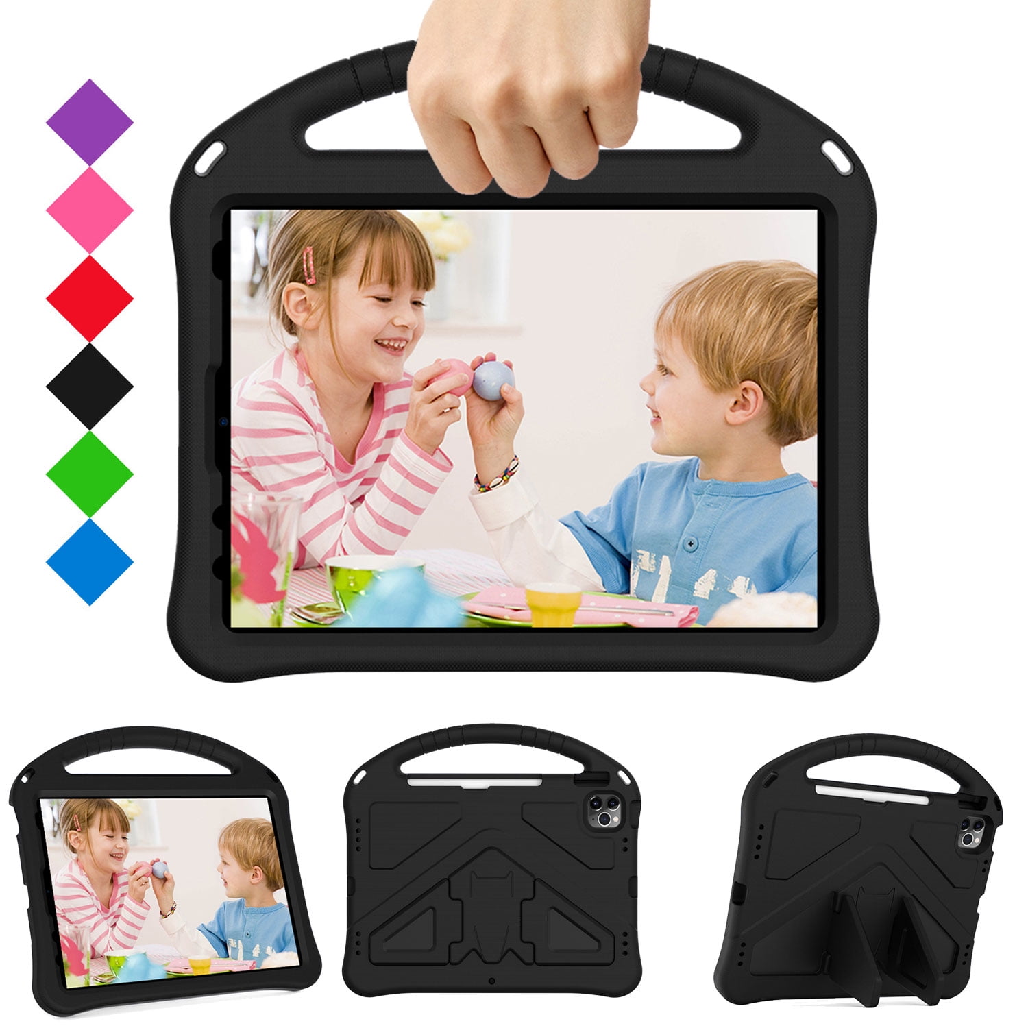 SaniMore Kids Case for iPad 10th Generation 2022, iPad 10.9" 2022 Case with Pencil Holder, Shock Proof Light Weight Convertible Handle Stand Kids Shell Case for Apple iPad 10 2022, Black