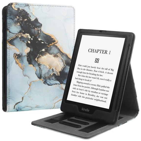 SaniMore for Kindle Paperwhite 5 (11th Generation 2021), Smart PU Leather Viewing Stand Cover with Auto Wake/Sleep [Anti-slip Strips] Shockproof Full Protection, Black White Marble