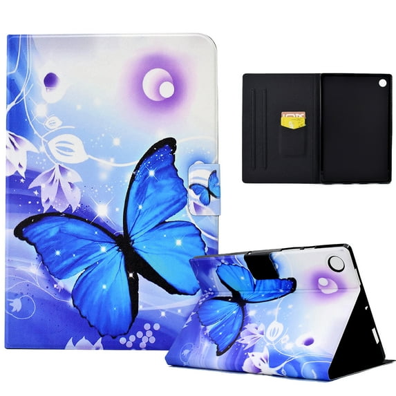 SaniMore for Lenovo Tab M10 Plus 3rd Gen 10.6 inch 2022 TB-125F/128F Case, PU Leather Wallet Flip Case with Auto Wake/Sleep Card Cash Slots Multiple Viewing Angles Protective Cover, Blue Butterfly