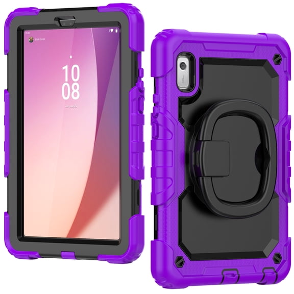 SaniMore for Lenovo Tab M9 9" Tablet 2023 (Model TB-310FU) Back Case with 360° Rotating Kickstand Holder Screen Protector Tri-layer Heavy Duty Drop-resistant Shockproof Cover, Purple