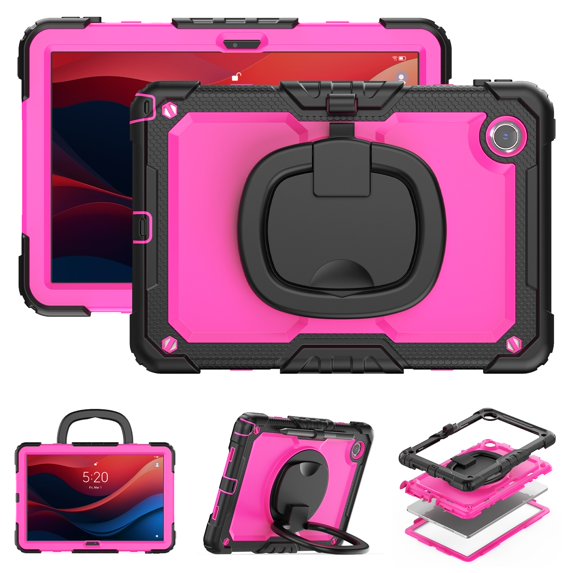 SaniMore for Lenovo Tab M9 9" Tablet 2023 (Model TB-310FU) Back Case with 360° Rotating Kickstand Holder Screen Protector Tri-layer Heavy Duty Drop-resistant Shockproof Cover, Black+Rose